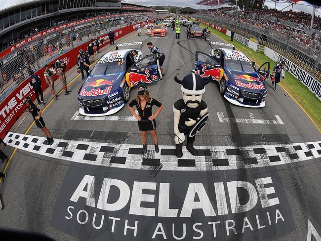 Shane Van Gisbergen’s Holden Commodore ZB and Jamie Whincup’s Holden Commodore ZB on the grid, prior to the start of race 2. Picture: Daniel Kalisz / Getty