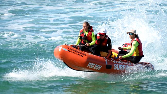 Emergency services search for a missing swimmer at Gunnamatta Surf Beach. Picture: Andrew Henshaw