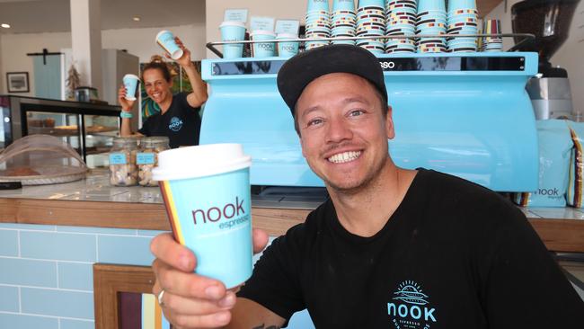 Nook co-owner Marcus Wilkins settling into the coffee shop’s new space. Picture Glenn Hampson