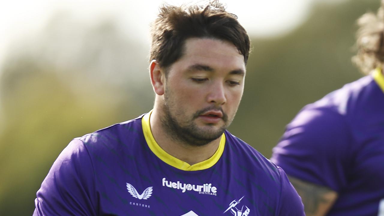 GEELONG, AUSTRALIA - JANUARY 22: Brandon Smith of the Storm in action during a Melbourne Storm NRL training session at Geelong Grammar School on January 22, 2021 in Geelong, Australia. (Photo by Daniel Pockett/Getty Images)