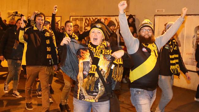 Footy Crowds after the game Richmond V Geelong Cats near Richmond station, Picture Yuri Kouzmn