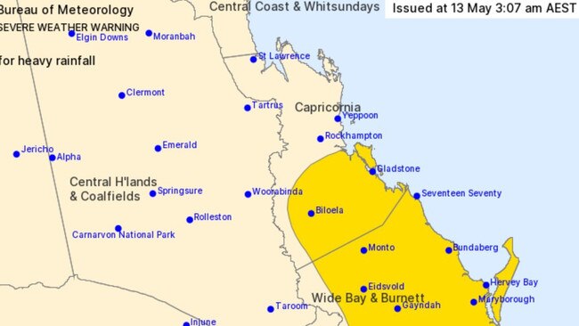 BoM released a map of the area likely to be impacted by severe rain.