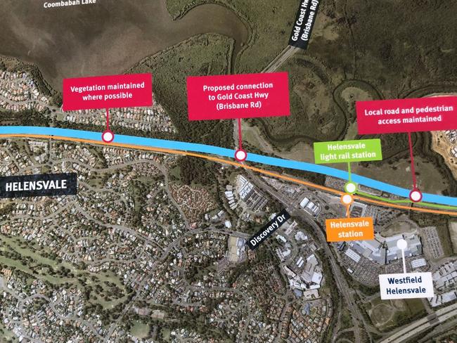 Map showing Coomera Connector route through Helensvale.