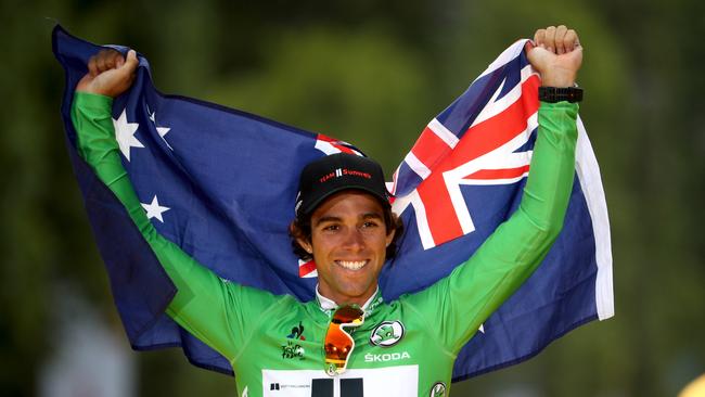 Michael Matthews after winning the green points jersey of the 2017 Tour de France. Picture: Chris Graythen/Getty Images