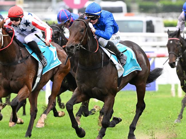 Broadsiding holds off a challenge from Zouna to win the Group 2 BRC Sires' Produce for Jamie Kah. Picture: Grant Peters - Trackside Photography.