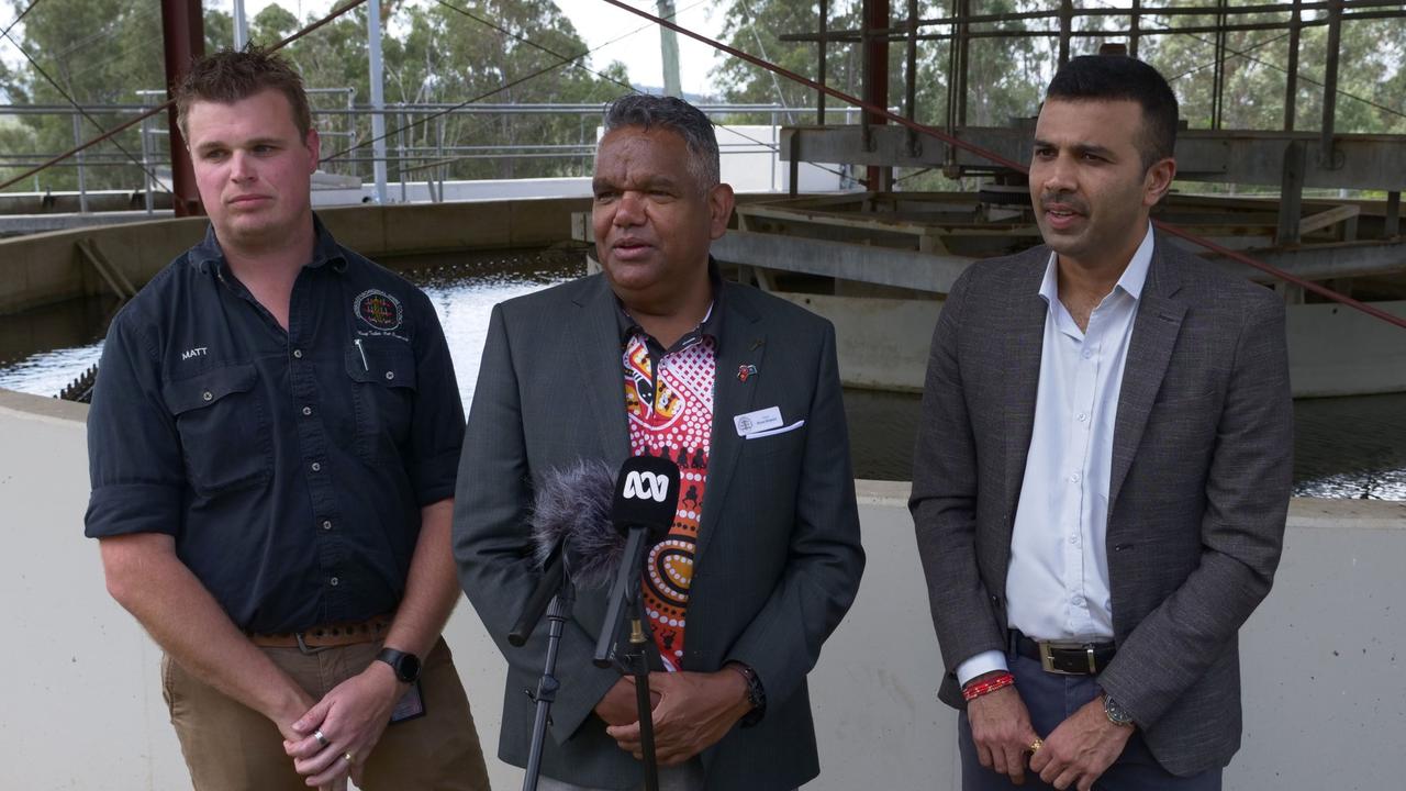 Operations Manager Matt Bock, Cherbourg Mayor Bruce Simpson, and CEO Chatur Zala. Image: Cherbourg Aboriginal Shire Council.