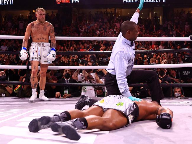 Paul flatlined former UFC welterweight champion Tyron Woodley. Picture: Mike Ehrmann/Getty Images