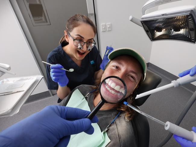 Health fund Bupa is to provide gap free dental care. Pictured are Patient: Tysyn Hall and Bupa Dental Dentist Dr Kiana Kianoush. Pic Alex Coppel, ,