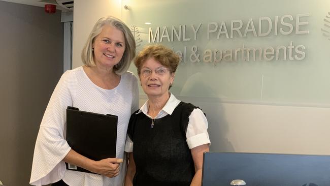 Manly Paradise Motel &amp; Apartments manager Wendy Carlton and receptionist. Picture: Madelaine Wong