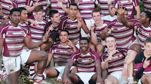 Current Queensland Reds halfback Moses Sorovi pictured back in his school playing days at St Peters Lutheran College 2012, (Moses is seated front row middle, hands on legs) Picture Supplied