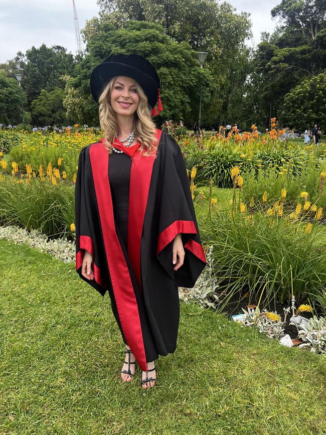 Dr Julia Hill (PhD in Education) at the University of Melbourne graduations held at the Royal Exhibition Building on Saturday, December 14, 2024. Picture: Jack Colantuono