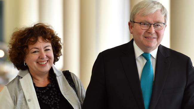 Therese Rein with Kevin Rudd. Picture: AAP