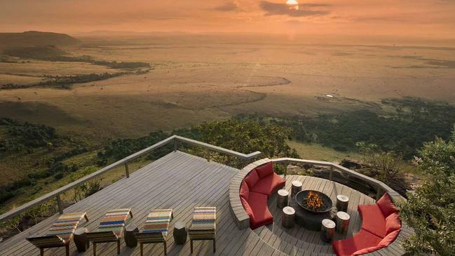 Angama Mara North Camp with fire pit on deck