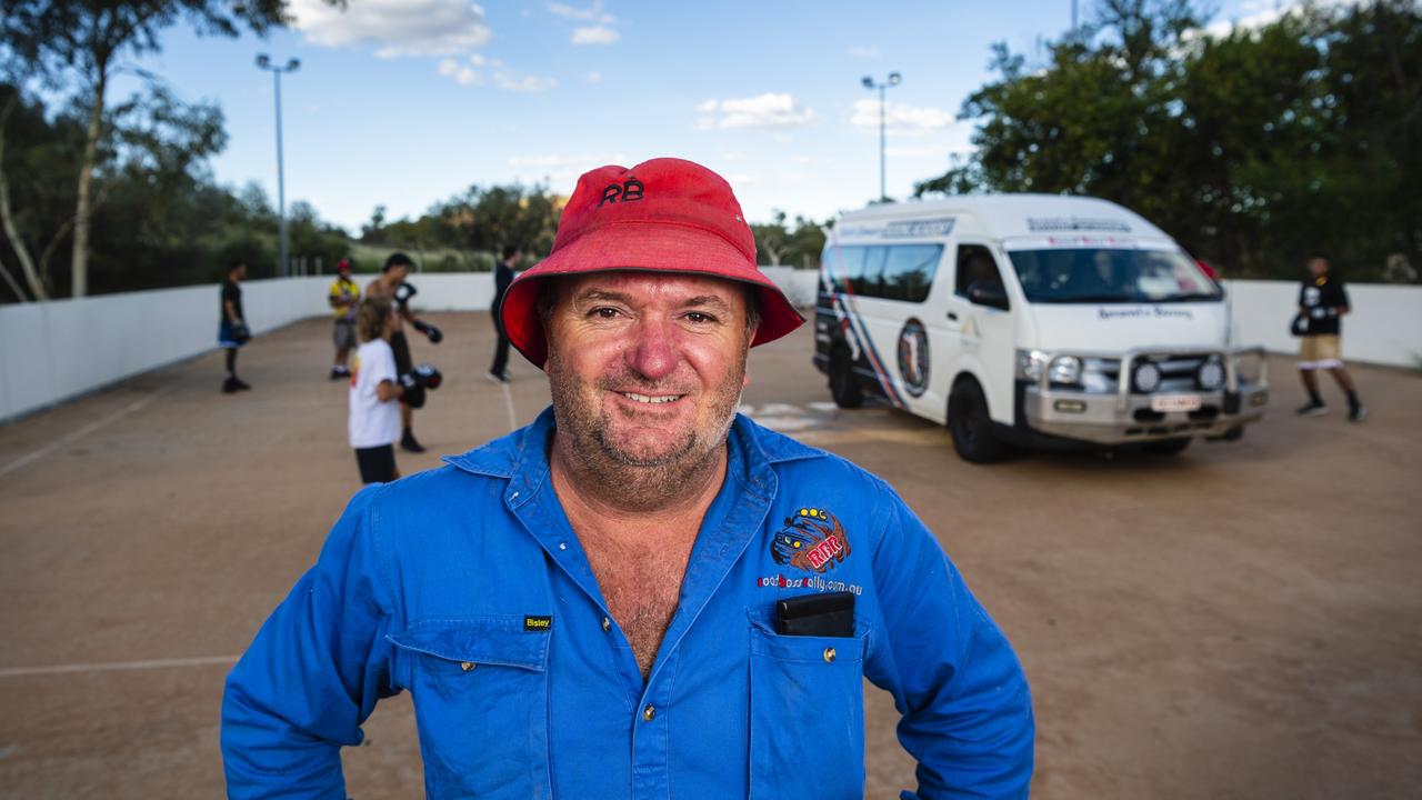 Former Toowoomba man Road Boss Rally founder Jamie Lawson has helped the Arrernte Community Boxing Academy in Alice Springs with the charity rally donating a bus. Picture: Kevin Farmer