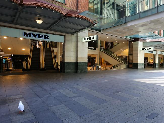 SYDNEY, AUSTRALIA - Newswire Photos AUGUST 05, 2021: One of Sydney's busiest shopping malls the Pitt street mall is seen empty as NSW records 262 new Covid cases and 5 deaths today as we remain in Lockdown in Sydney. Picture: NCA Newswire /Gaye Gerard