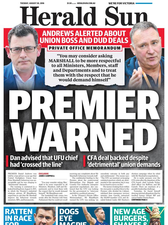 Tuesday’s <i>Herald Sun </i>front page.