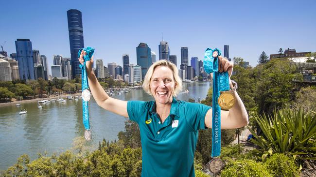 'Madame Butterfly' Susie O'Neill pictured for the Brisbane 2032 Olympic bid at Kangaroo Point. Picture: NIGEL HALLETT