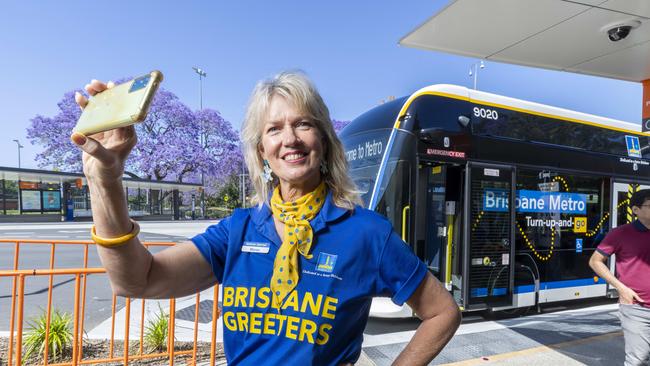 Brisbane Greeter Maree Trappett at UQ Lakes Station, St Lucia. Picture: Richard Walker