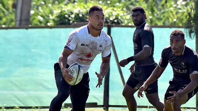 Jarryd Hayne on attack during Fiji 7s training.