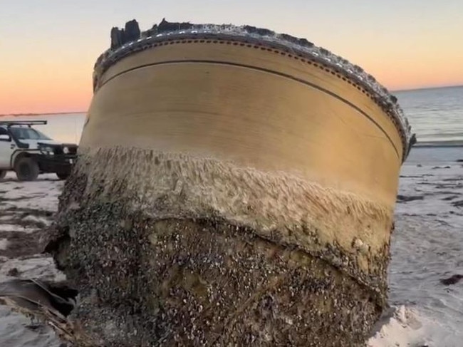 The strange cylinder was discovered on Saturday. Picture: Pauline Horton/7NEWS/Perth Now