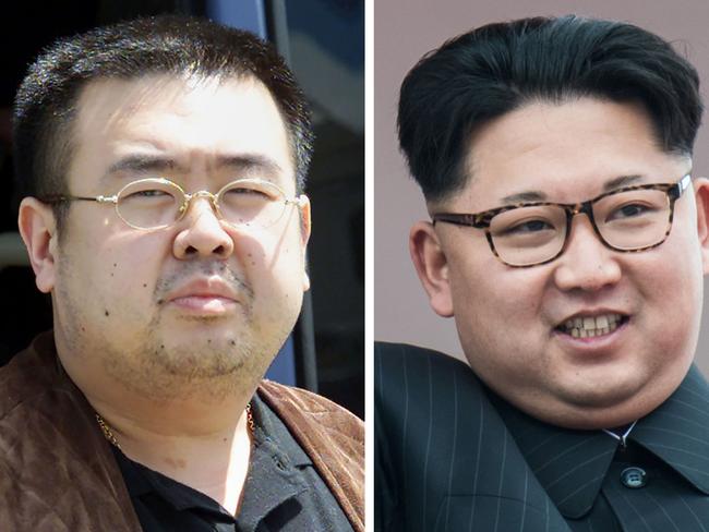 This combo shows a file photo (L) taken on May 4, 2001 of a man believed to be Kim Jong-Nam, son of the late-North Korean leader Kim Jong-Il, getting off a bus to board an All Nippon Airways plane at Narita airport near Tokyo and a file photo (R) of his half-brother, current North Korean leader Kim Jong-Un, on a balcony of the Grand People's Study House following a mass parade in Pyongyang on May 10, 2016. The half-brother of North Korean leader Kim Jong-Un, who has been murdered in Malaysia, pleaded for his life after a failed assassination bid in 2012, lawmakers briefed by South Korea's spy chief said on February 15, 2017. Jong-Nam, the eldest son of the late former leader Kim Jong-Il, was once seen as heir apparent but fell out of favour following an embarrassing botched bid in 2001 to enter Japan on a forged passport and visit Disneyland. / AFP PHOTO / Toshifumi KITAMURA AND Ed JONES