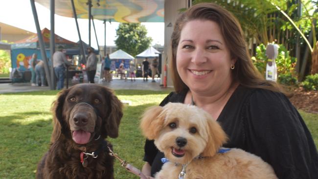 Ipswich 2023 Dog Day at Nicholas Street Precinct pictured is Anita Jackson with dogs Frankie and Missy