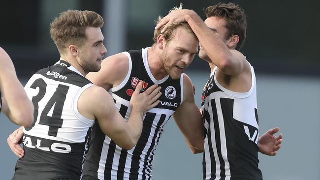 Jack Watts celebrates his goal with Team mates. Picture: Sarah Reed