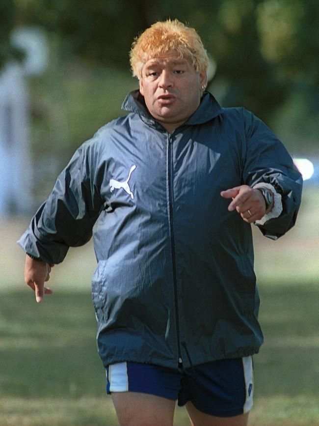 Maradona, pictured here in Cuba in 2000 as he underwent drug treatment, battled weight issues. Picture: AP