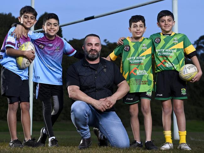 i4Give Cup ( L to R) Charbel Samaha , Jayden Sleiman , Danny Abdallah , Alex Abdallah and Jayden Sleiman at Carlingford Cougars training session with Dundas Shamrocks at Sir Thomas Mitchell Reserve, Dundas Valley. Picture: NRL Photos/Gregg Porteous