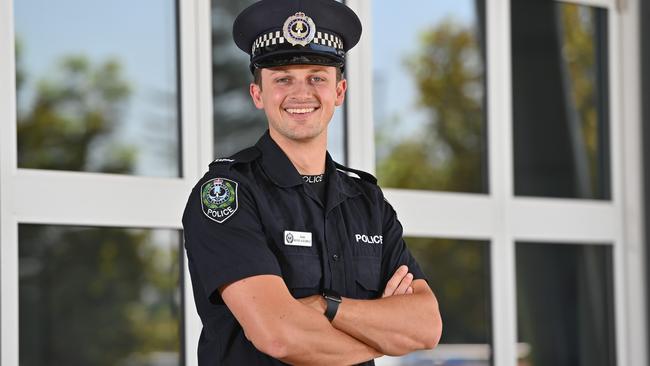 Probationary Constable in Training Josh Bone-George has used the Covid experience to pursue a dream new career, as a police officer … he’s in the final stages of training at the Fort Largs Police Academy. Picture: Keryn Stevens