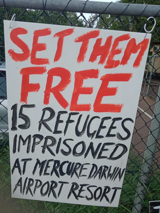 A poster used at the rally today for the 15 refugees who have been kept in detention in Darwin for almost a year. Picture: Supplied