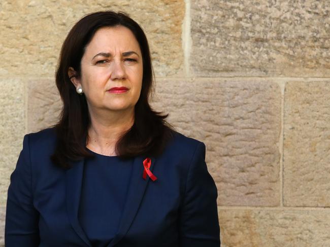 BRISBANE, AUSTRALIA - OCTOBER 30: Queensland Premier Annastacia Palaszczuk looks on at a press conference on October 30, 2020 in Brisbane, Australia. Queensland Premier Annastacia Palaszczuk has announced the state will reopen its state border with NSW, however the 32 local government areas in the Greater Sydney region will continue to be restricted from entering the Queensland due to ongoing community transmission of COVID-19. The Queensland border will also remain closed to Victoria. The new border rules will come into effect on 3 November. (Photo by Jono Searle/Getty Images)