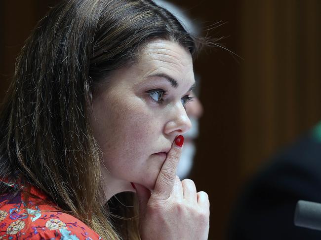 CANBERRA, AUSTRALIA NewsWire Photos APRIL 27, 2021: Senator Sarah Hanson-Young during the Australia Post hearing in the Main Committee Room - Parliament House, Canberra.Picture: NCA NewsWire / Gary Ramage