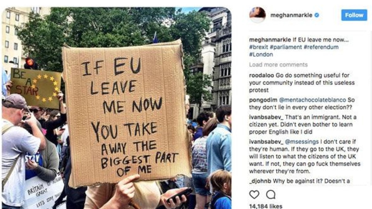 Meghan has previously used her Instagram to protest Brexit. Picture: Instagram