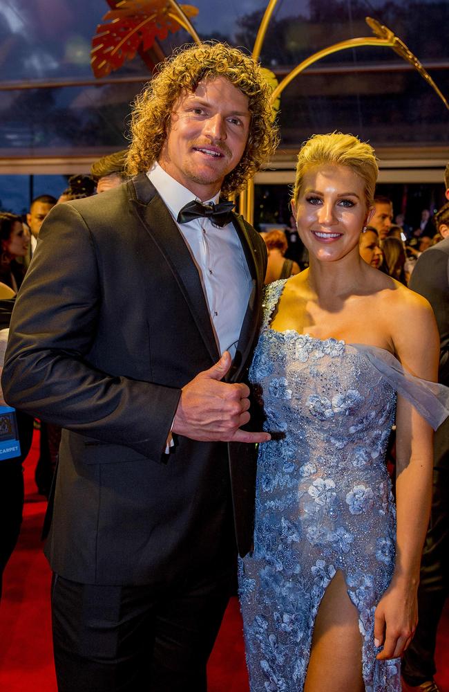 Nick Cummins and Ali Oetjen on the red carpet at the 60th TV Week Logies Awards 2018. Picture: Jerad Williams