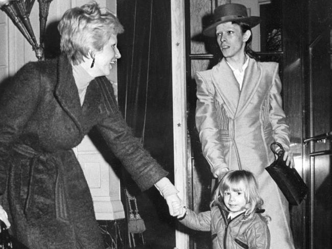 David Bowie, with his ex-wife Angela (Angie) and his son Zowie, after recei...