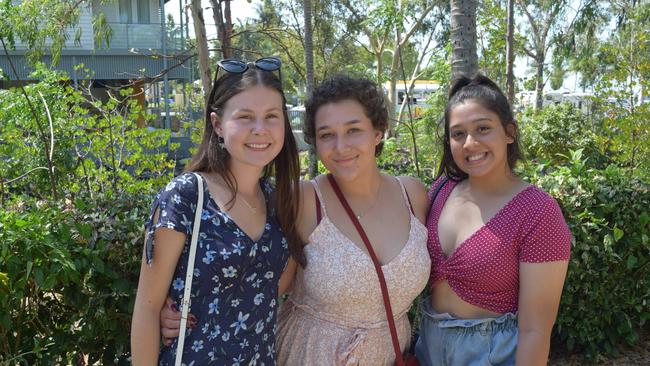 Mirani’s Karlie Wyer, Gypsee Russell and Hannah Hill celebrating Schoolies in Airlie Beach in 2019.