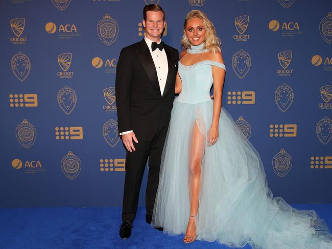 Steve Smith and Danielle Willis arrive at the 2018 Allan Border Medal.