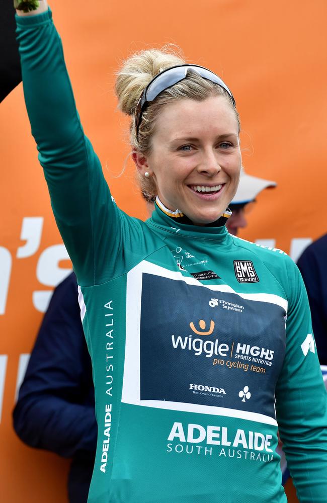 Annette Edmondson retained the green sprinter’s jersey after stage 2. Picture: Bianca De Marchi