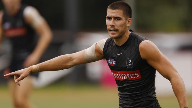 NCA. MELBOURNE, AUSTRALIA. 6th February, 2025 . Collingwood training at Olympic Park.   Reef McIness of the Magpies    .  Picture: Michael Klein