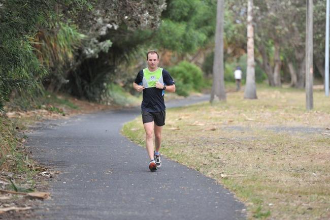 Dave Alley in training for his attempt at breaking the world record for running around Australia. Picture: Mireille Merlet-Shaw