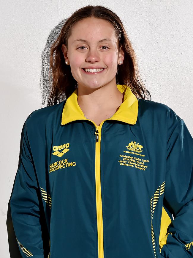 Charli Brown, when she was 16 and about to make her debut in the Australian Junior swimming squad at the World Youth Swimming Championships. AAP IMAGE / Troy Snook