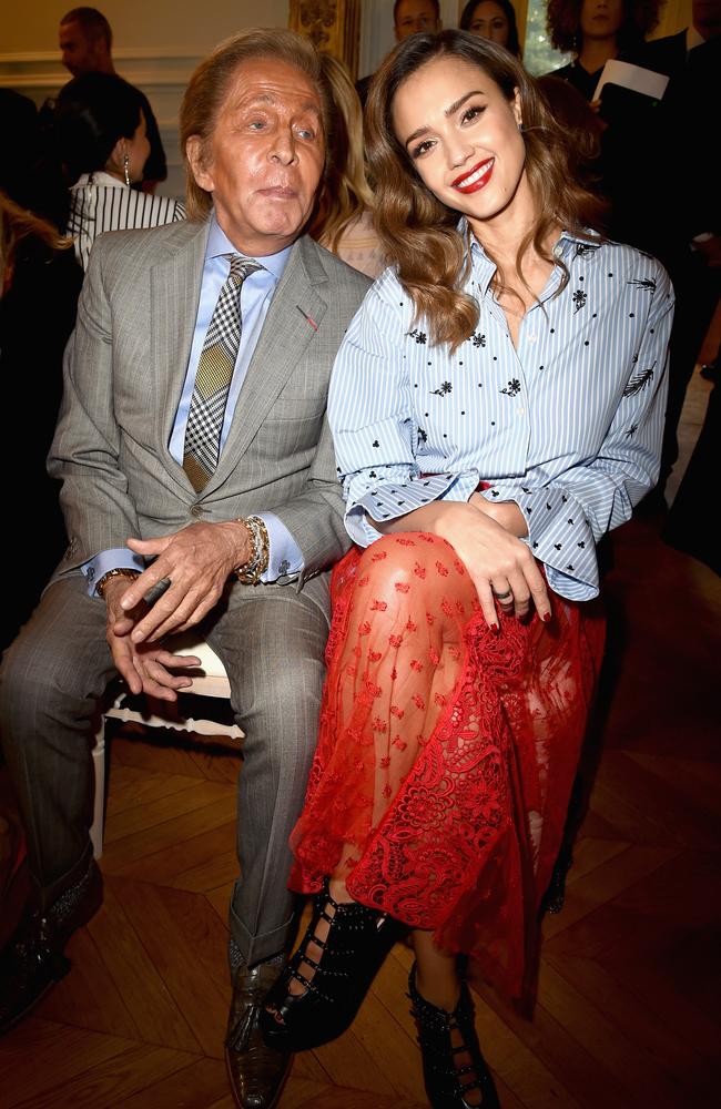 Valentino and Jessica Alba attend the Valentino show as part of the Paris Fashion Week Womenswear Spring/Summer 2017 on October 2, 2016 in Paris, France. Picture: Getty