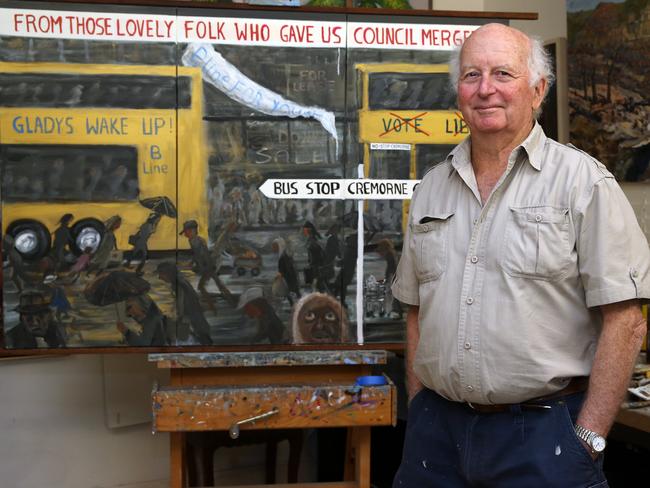 Artist Marshall Phillips painted a protest artwork against the B-Line plans. Picture: Jane Dempster