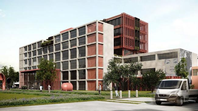 Artist's renders of the proposed redevelopment of Power Station B to create a seven-storey building at 50 Mackey St, North Geelong.