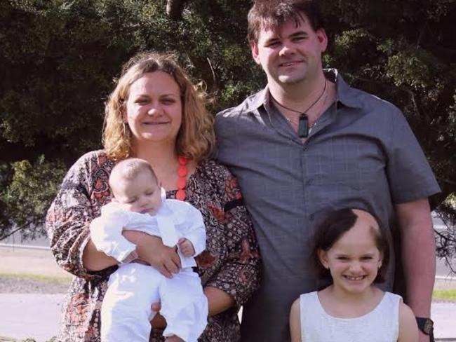 Polly Woodward, pictured with baby son Bodhi, daughter Abigail and husband Regan.