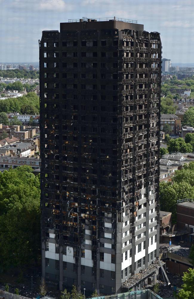 The remains of Grenfell Tower, a residential tower block in west London which was gutted by fire. Picture: AFP