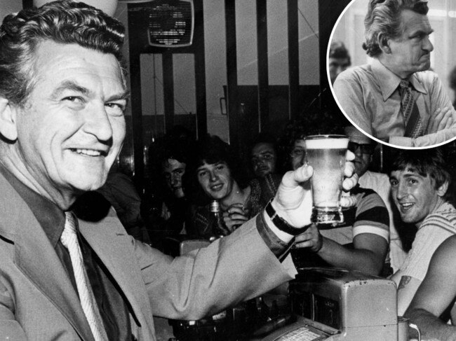 Bob Hawke with beer and angry