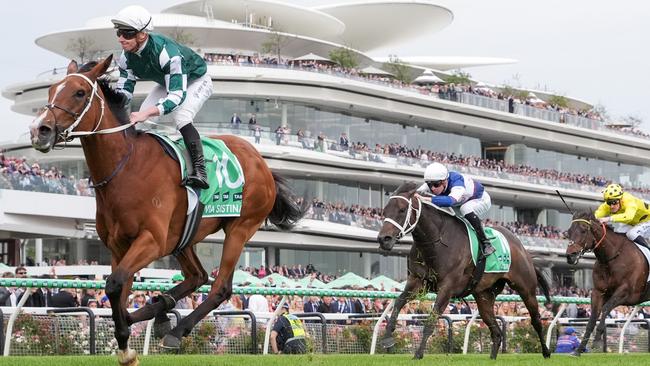 Via Sistina (James McDonald) romps home to win the Champions Stakes at Flemington in November last year. Picture: George Sal / Racing Photos