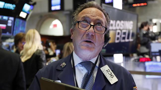 Trader Steven Kaplan watches the numbers on the floor of the New York Stock Exchange on Monday Picture: AP